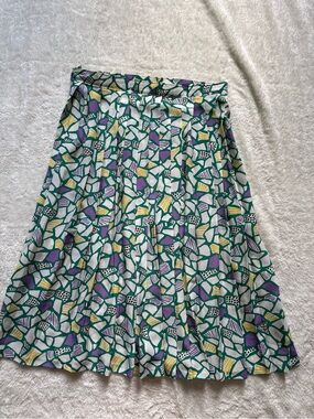 Vintage P.M. Concepts Pleated Midi Skirt in Green, Purple,Yellow Geometric Print